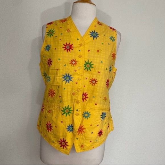 Oilily Tops - Vintage RARE Oilily Golden Yellow Embroidered Button Vest Waistcoat Size XL